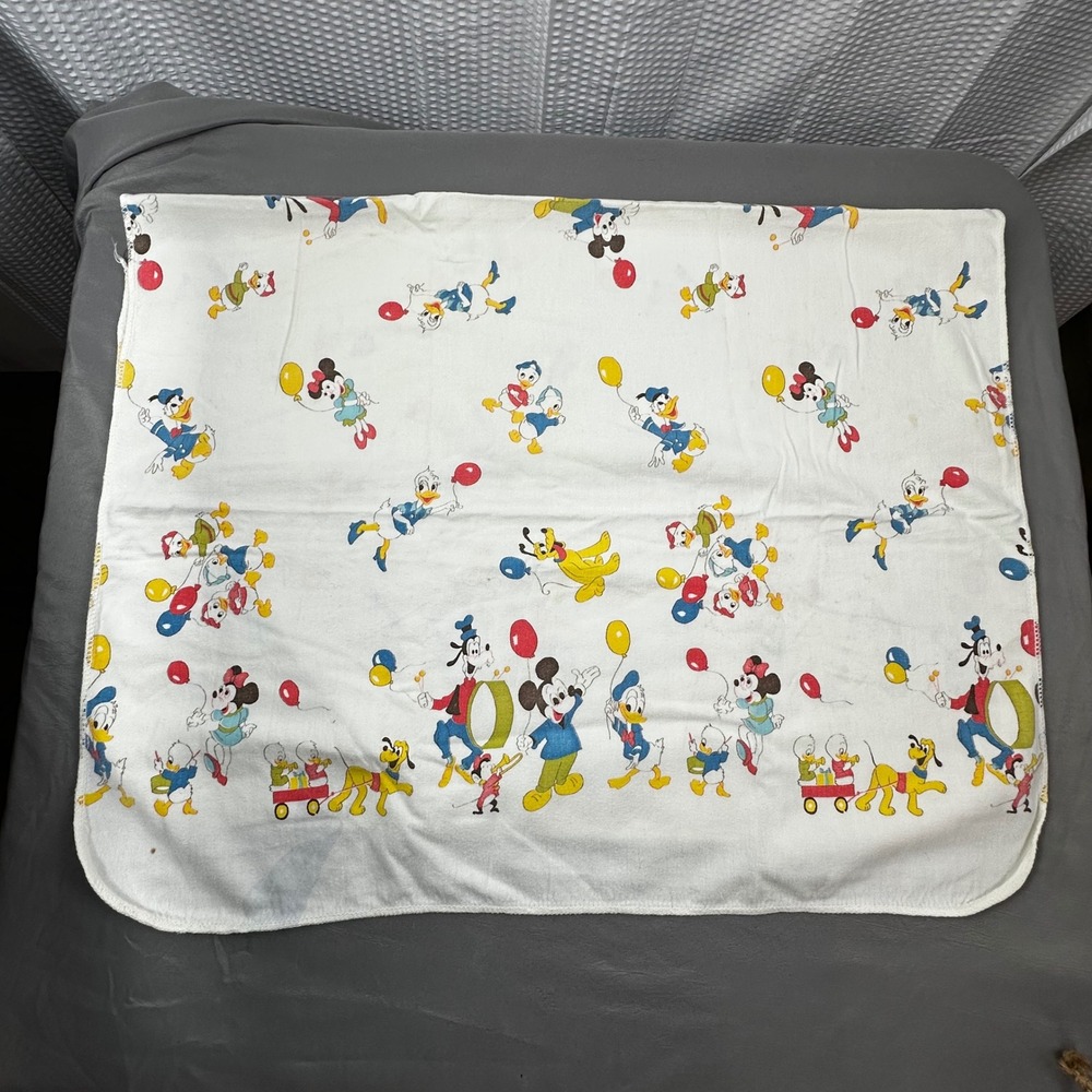 VTG 70S 80S WALT DISNEY PRODUCTIONS BABY BLANKET CRIB 40"X26" MICKEY MOUSE GOOFY